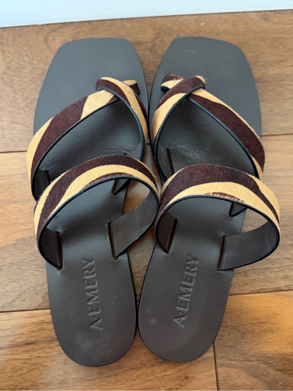 A.Emery Women's Brown & Tan Striped Leather Slide Sandals